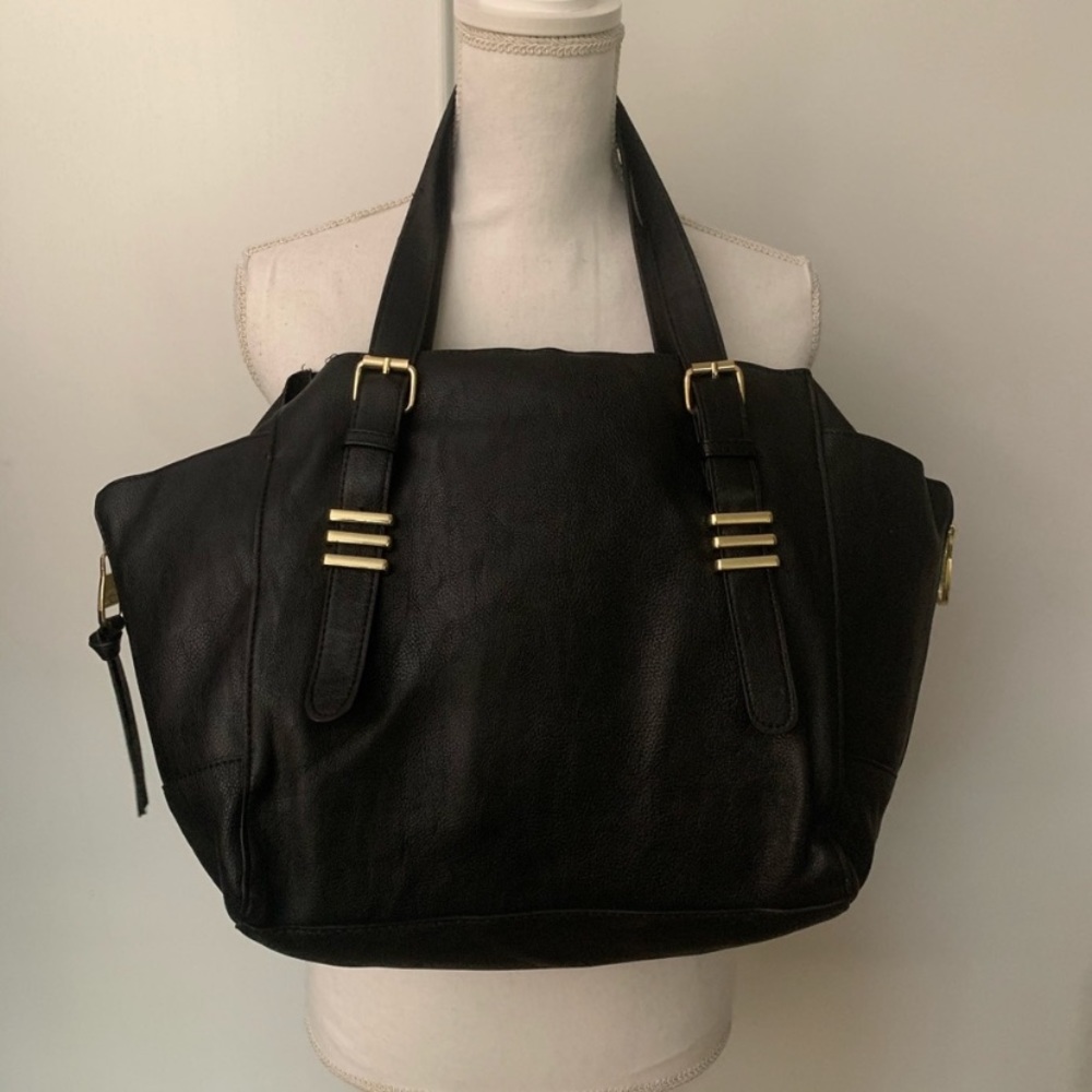 Steve Madden Black Leather Double Big Tote Bag